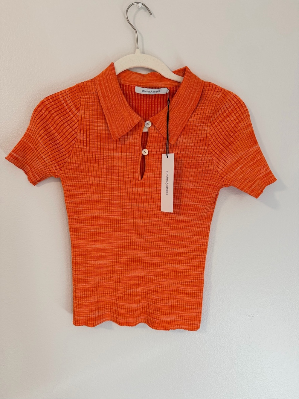 Free Orange Ribbed Polo Top